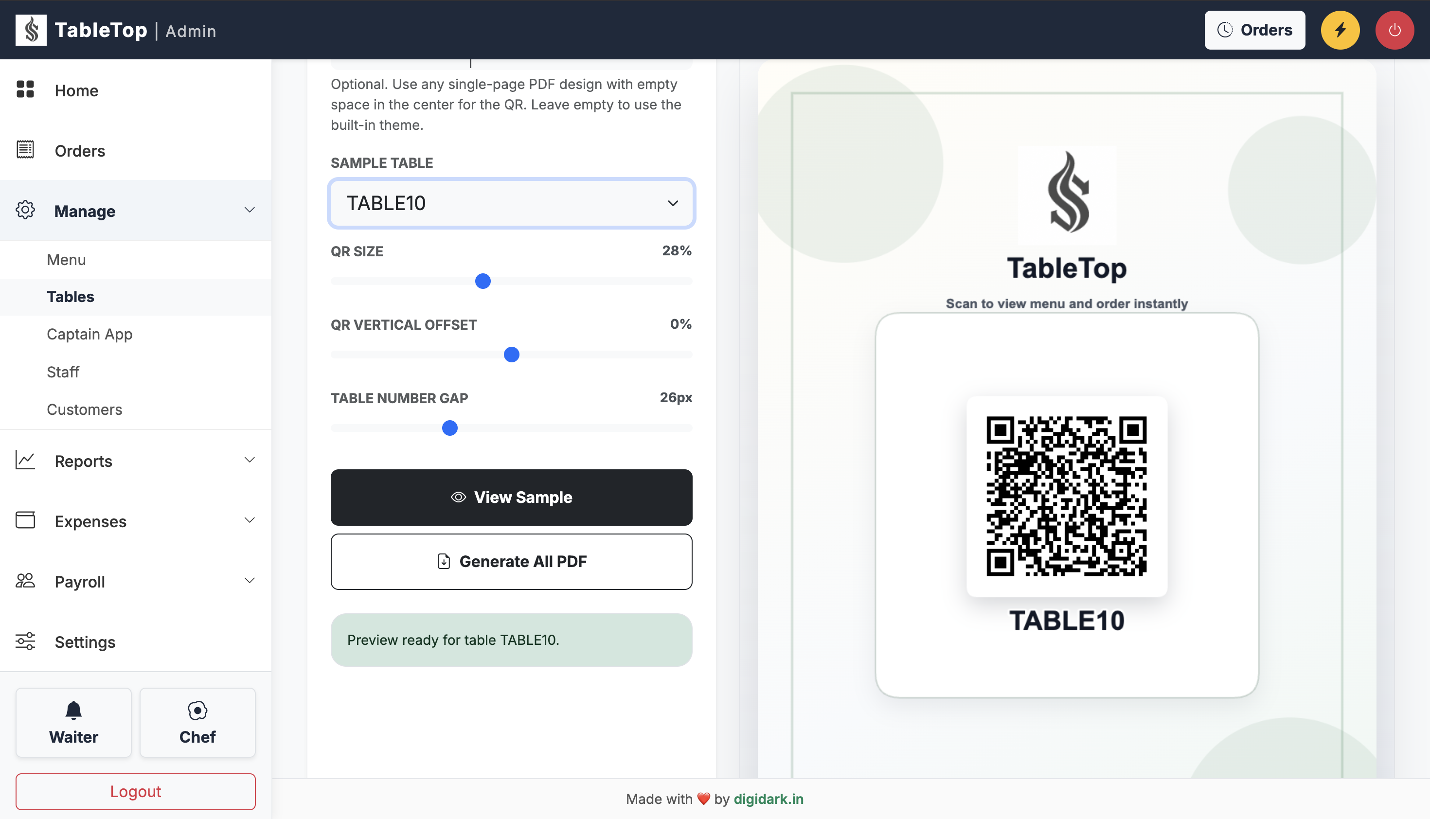 Table QR Codes Generator